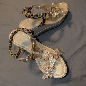 SHEIN Gold and Leopard Butterfly Sandals